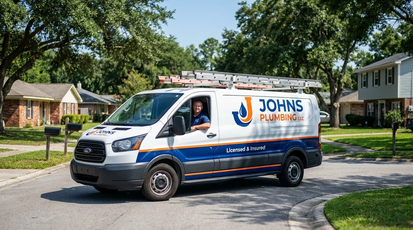 Johns Plumbing LLC service van in Bastrop, LA