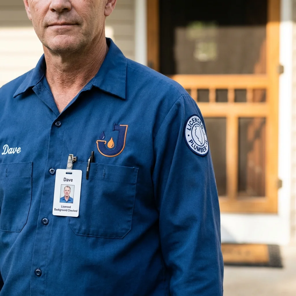 Licensed plumber showing ID badge in Bastrop, LA