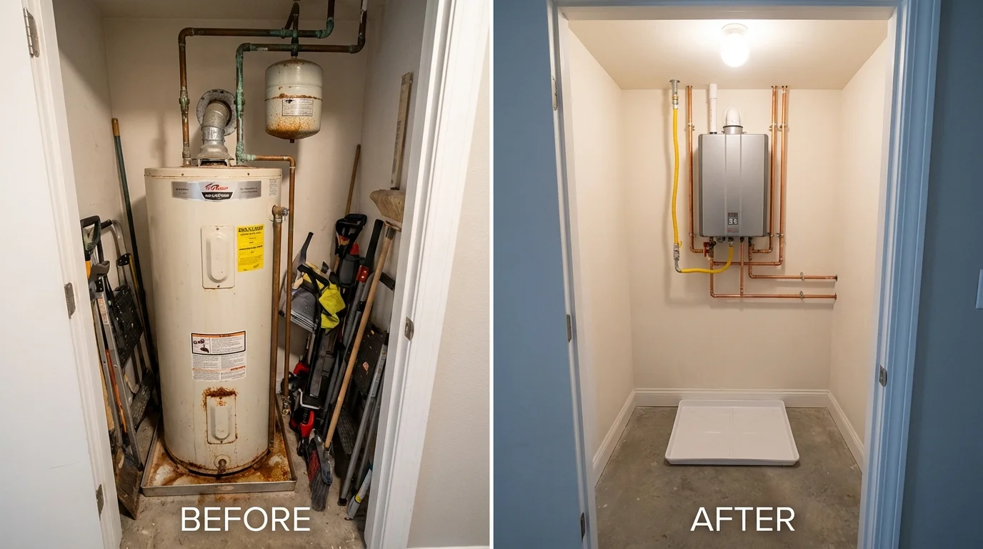 Tank water heater versus wall-mounted tankless unit comparison for Bastrop, LA homeowners