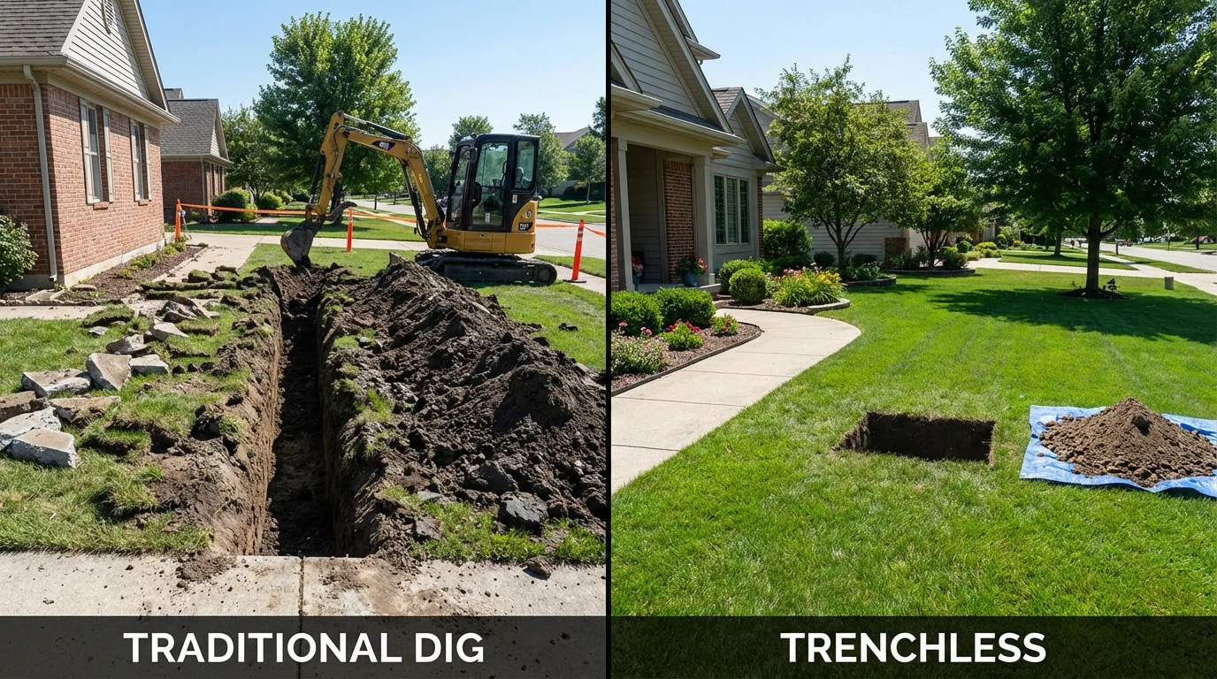 Trenchless sewer repair with minimal yard damage versus traditional excavation in Bastrop, LA